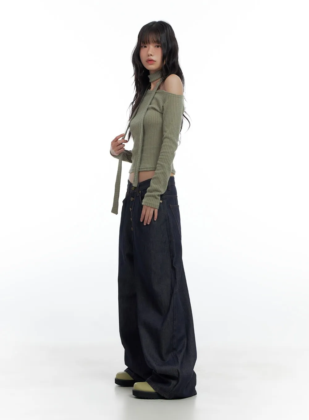 One-Shoulder Slim Fit Ribbed Scarf Top CS420 sold by Lewkin product image thumbnail 5