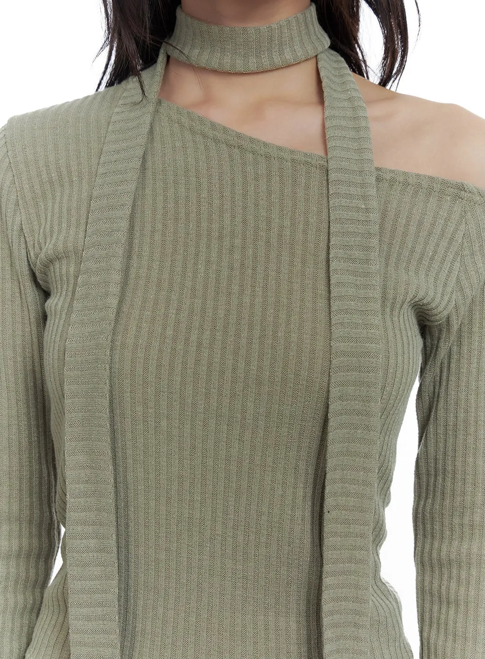 One-Shoulder Slim Fit Ribbed Scarf Top CS420 sold by Lewkin product image thumbnail 3
