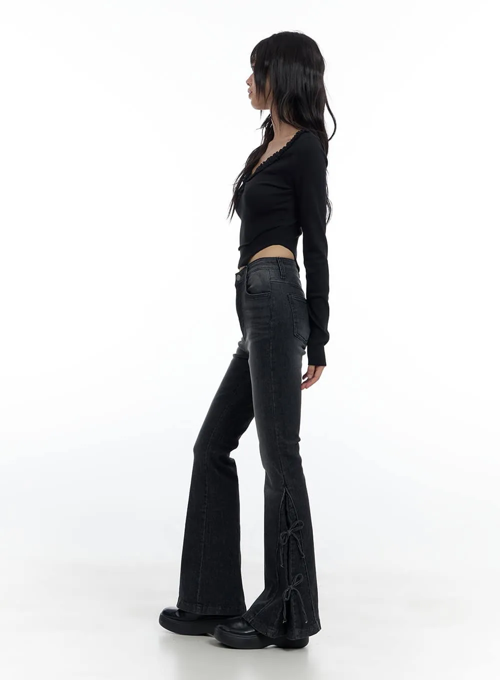 V-Neck Ruffle Slim Fit Crop Top CS420 sold by Lewkin product image thumbnail 5