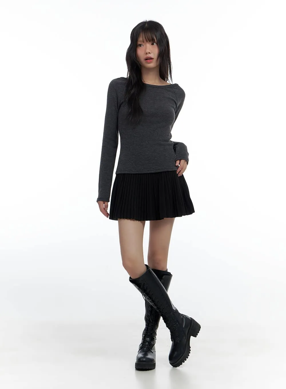 Side Zip-up Pleated Mini Skirt CS420 sold by Lewkin product image thumbnail 2