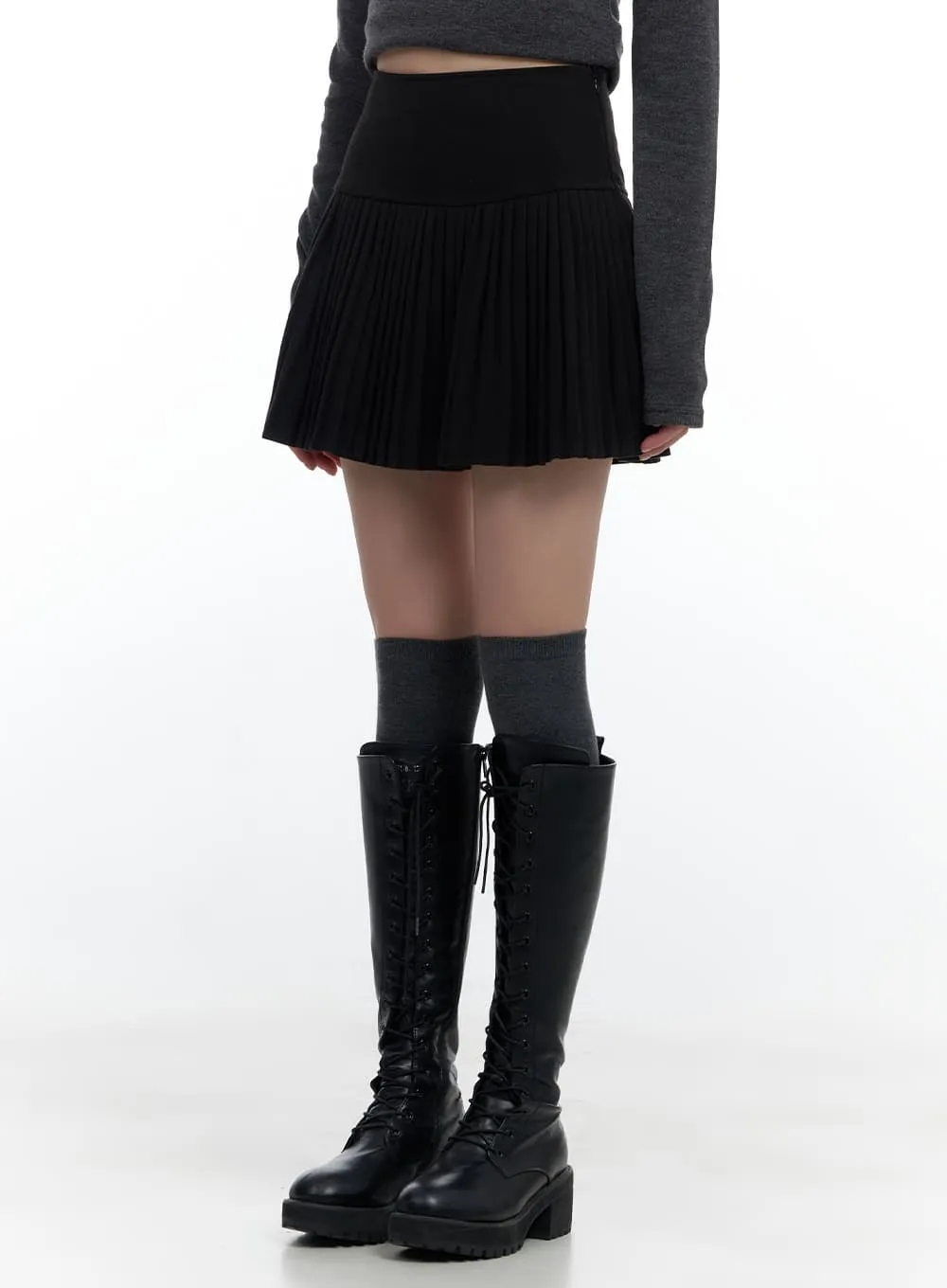 Side Zip-up Pleated Mini Skirt CS420 sold by Lewkin