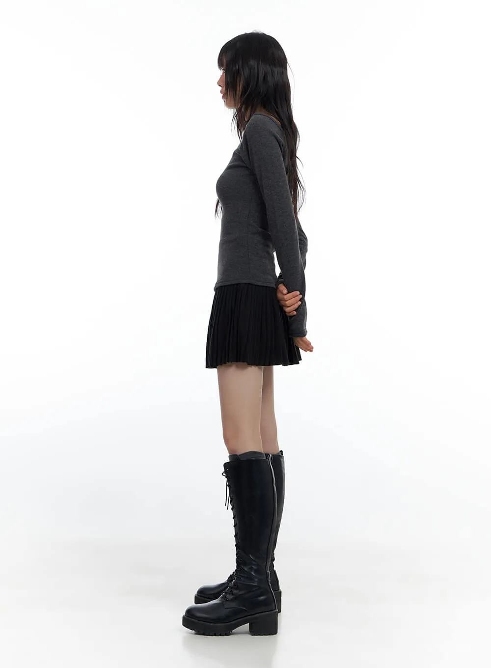 Side Zip-up Pleated Mini Skirt CS420 sold by Lewkin product image thumbnail 4