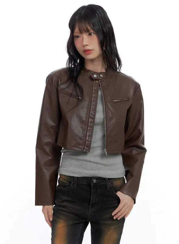 Sleek Zip-Up Leather Rider Jacket CS420 sold by Lewkin
