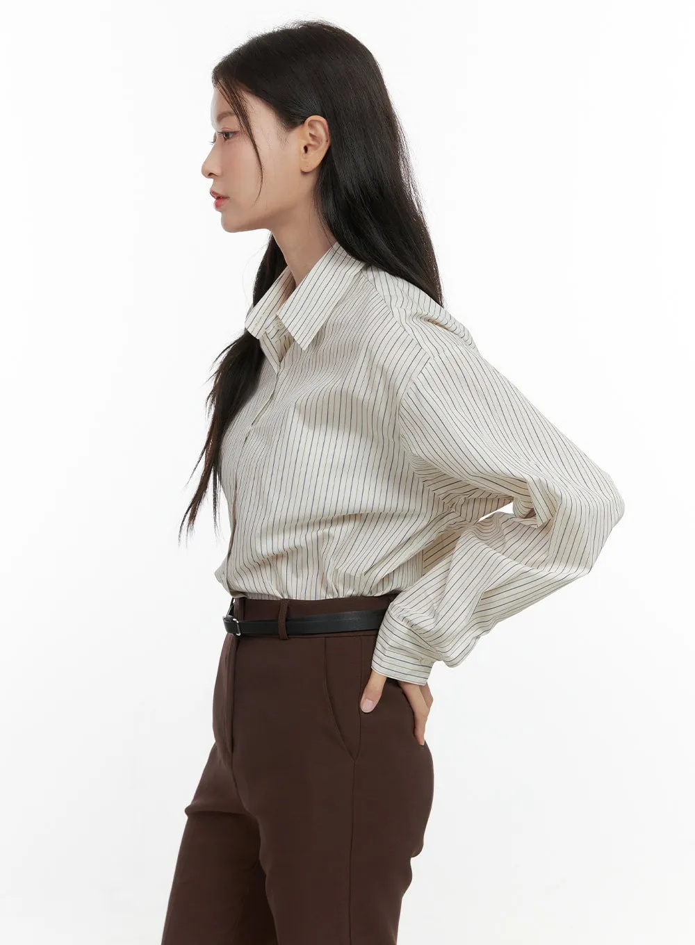 Buttoned Cotton Striped Blouse OS423 sold by Lewkin product image thumbnail 5