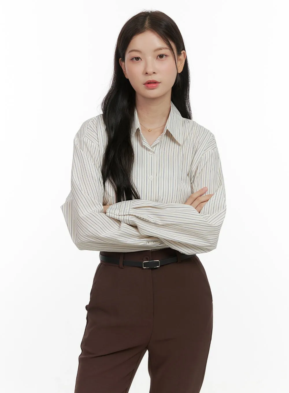 Buttoned Cotton Striped Blouse OS423 sold by Lewkin product image thumbnail 4