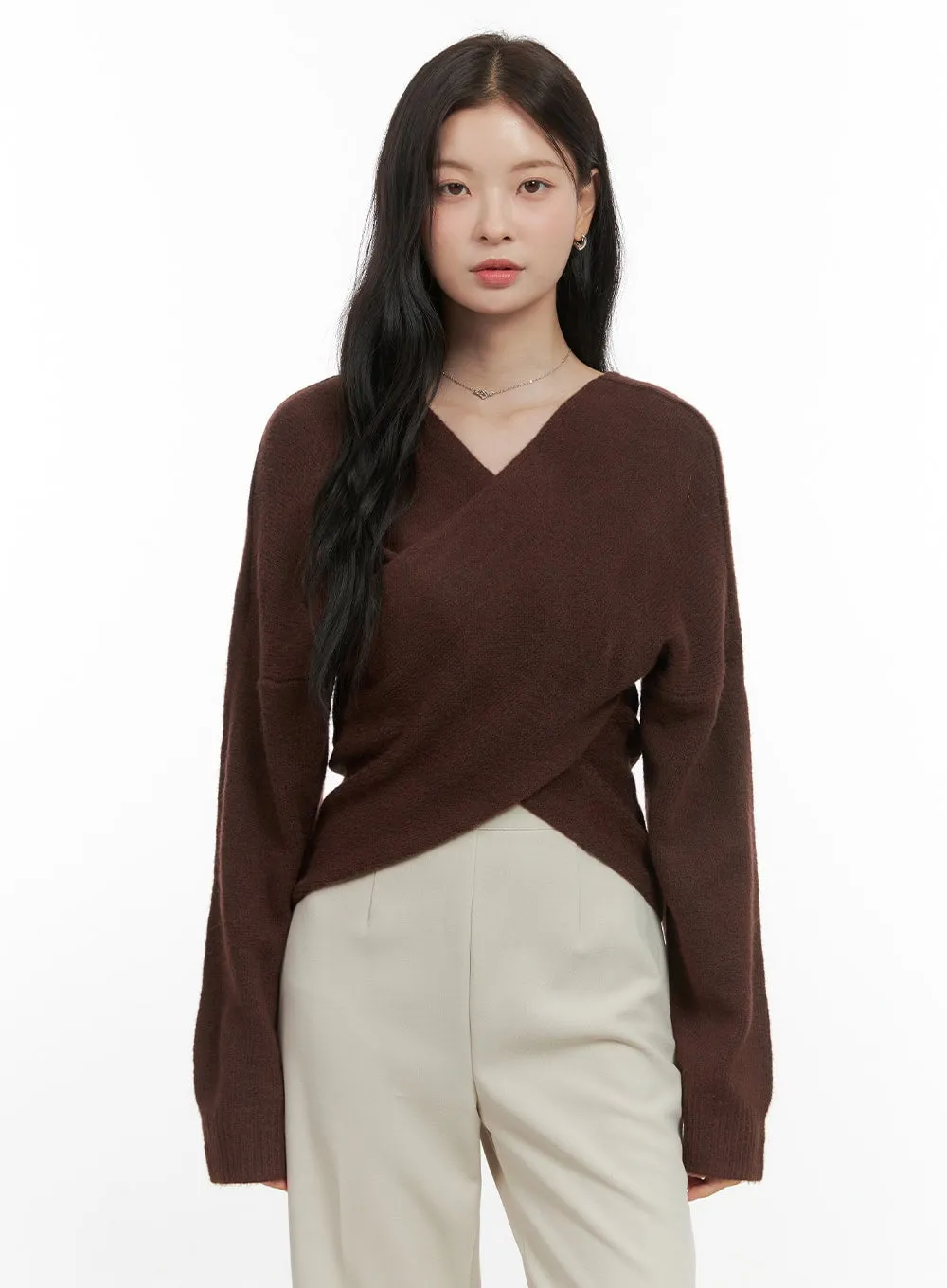 Wrap Long Sleeve V-Neck Knit OS423 sold by Lewkin