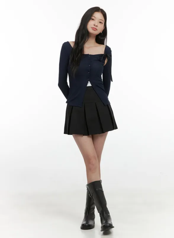 Solid Pleated Mini Skirt OS423 sold by Lewkin