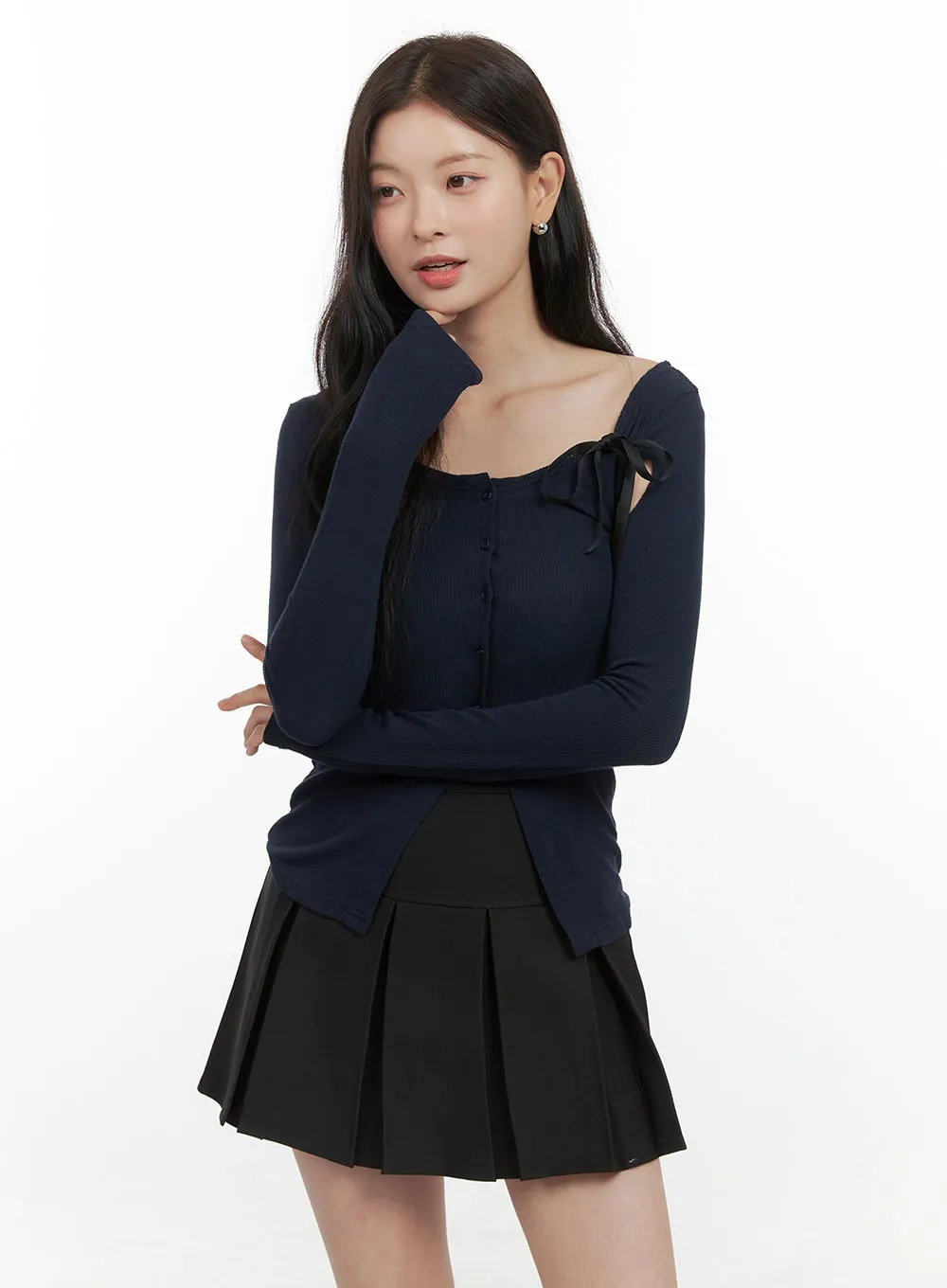 Slim Fit Ribbon Cut-out Buttoned Cardigan OS423 sold by Lewkin