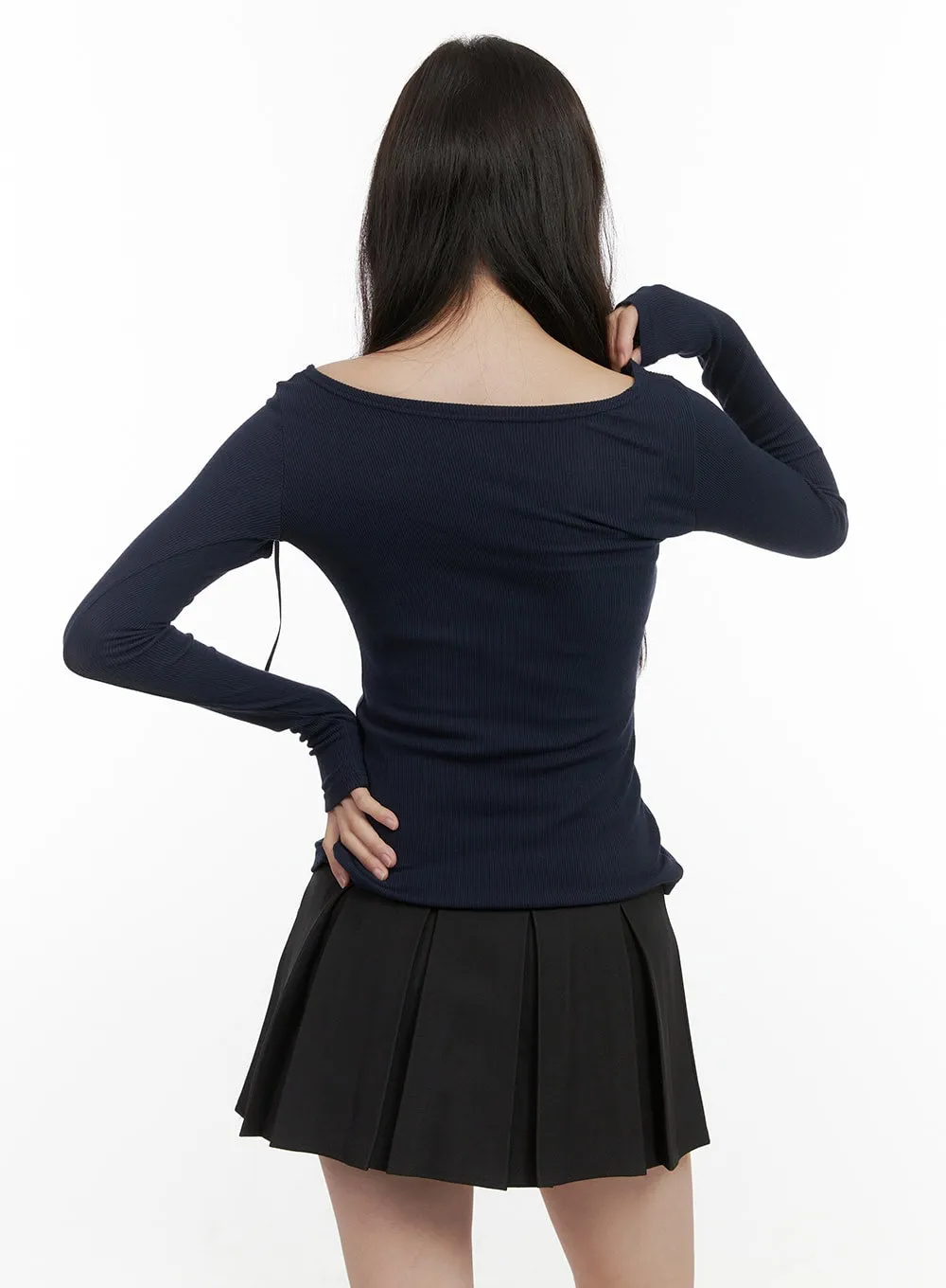 Slim Fit Ribbon Cut-out Buttoned Cardigan OS423 sold by Lewkin product image thumbnail 5