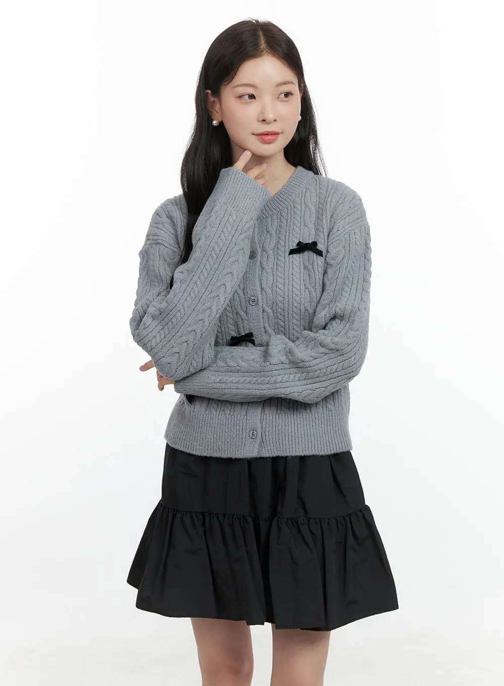 Cable Knitted Ribbon Cardigan OS423 sold by Lewkin