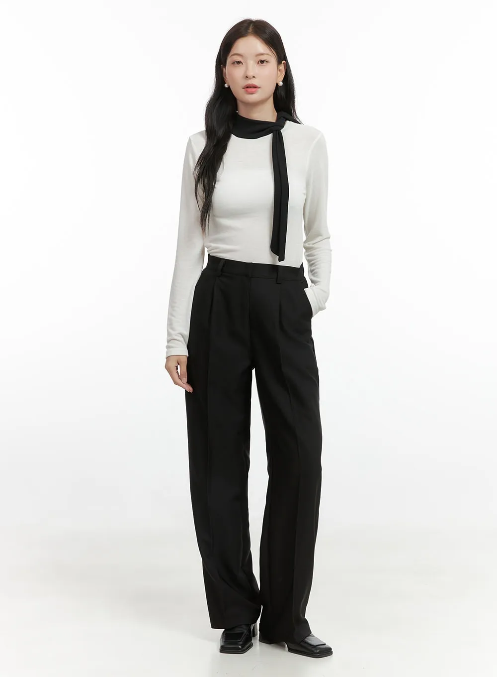 Pintuck Solid Wide Fit Trousers OS423 sold by Lewkin product image thumbnail 2