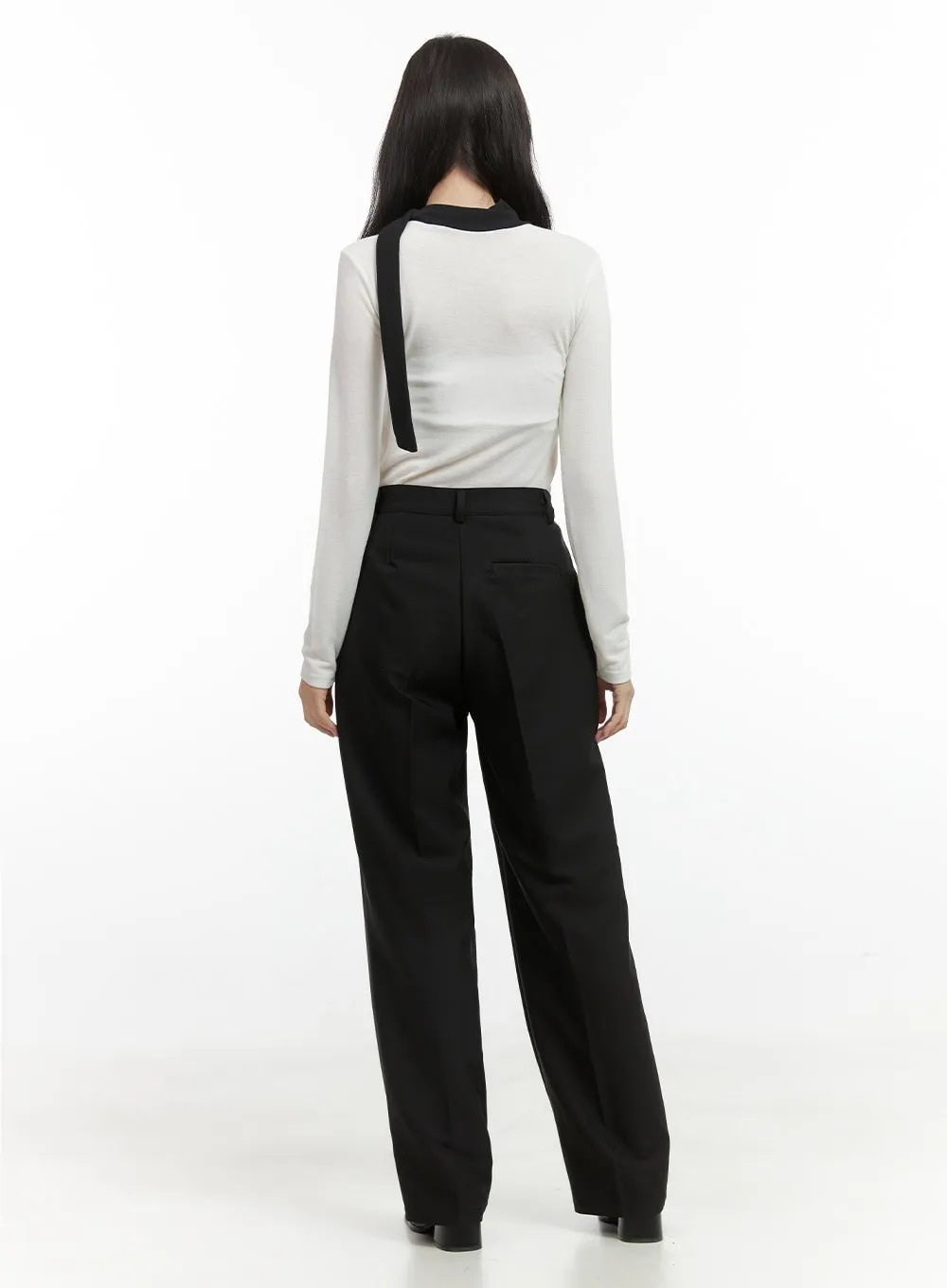 Pintuck Solid Wide Fit Trousers OS423 sold by Lewkin product image thumbnail 4