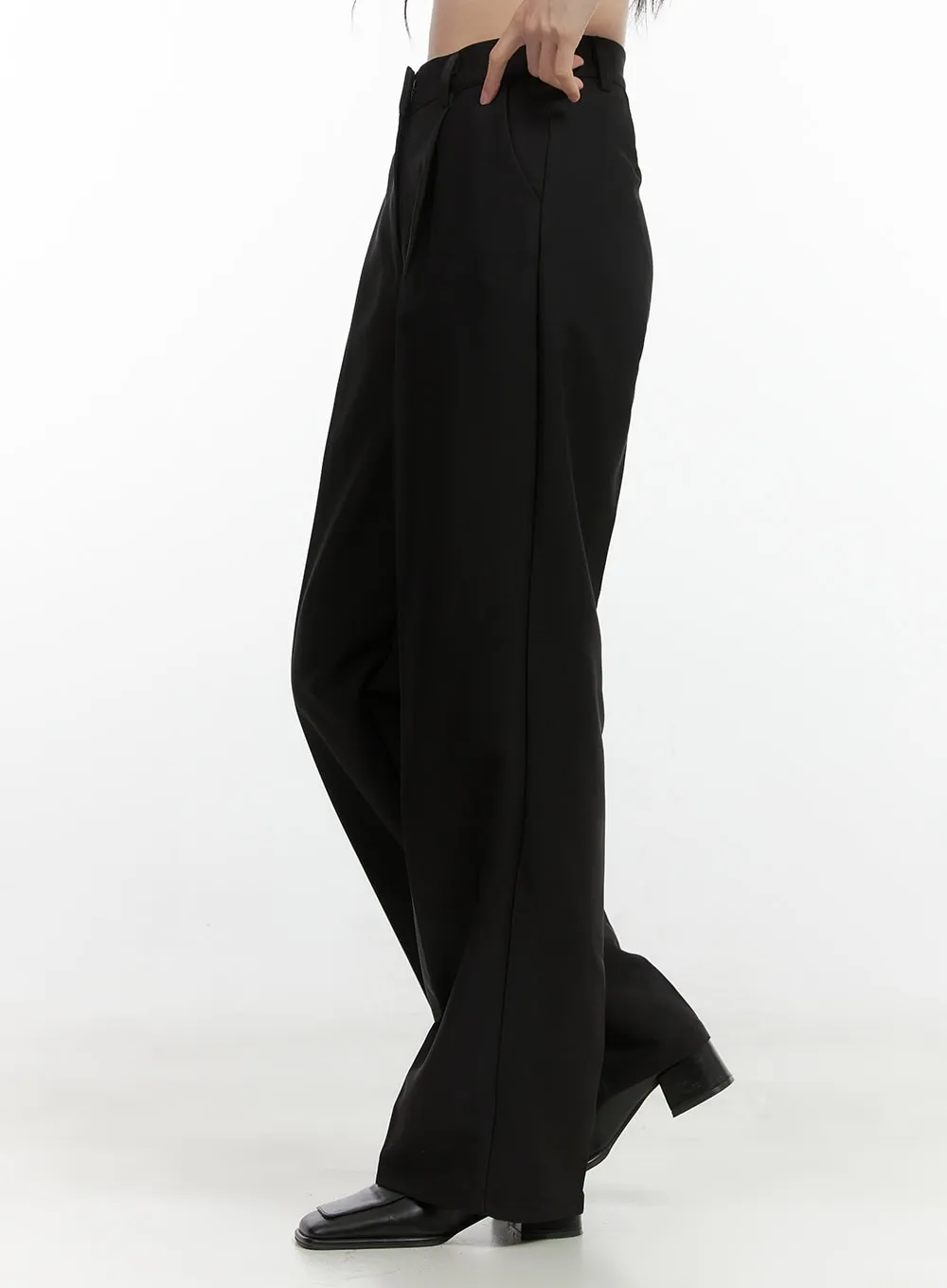 Pintuck Solid Wide Fit Trousers OS423 sold by Lewkin product image thumbnail 5