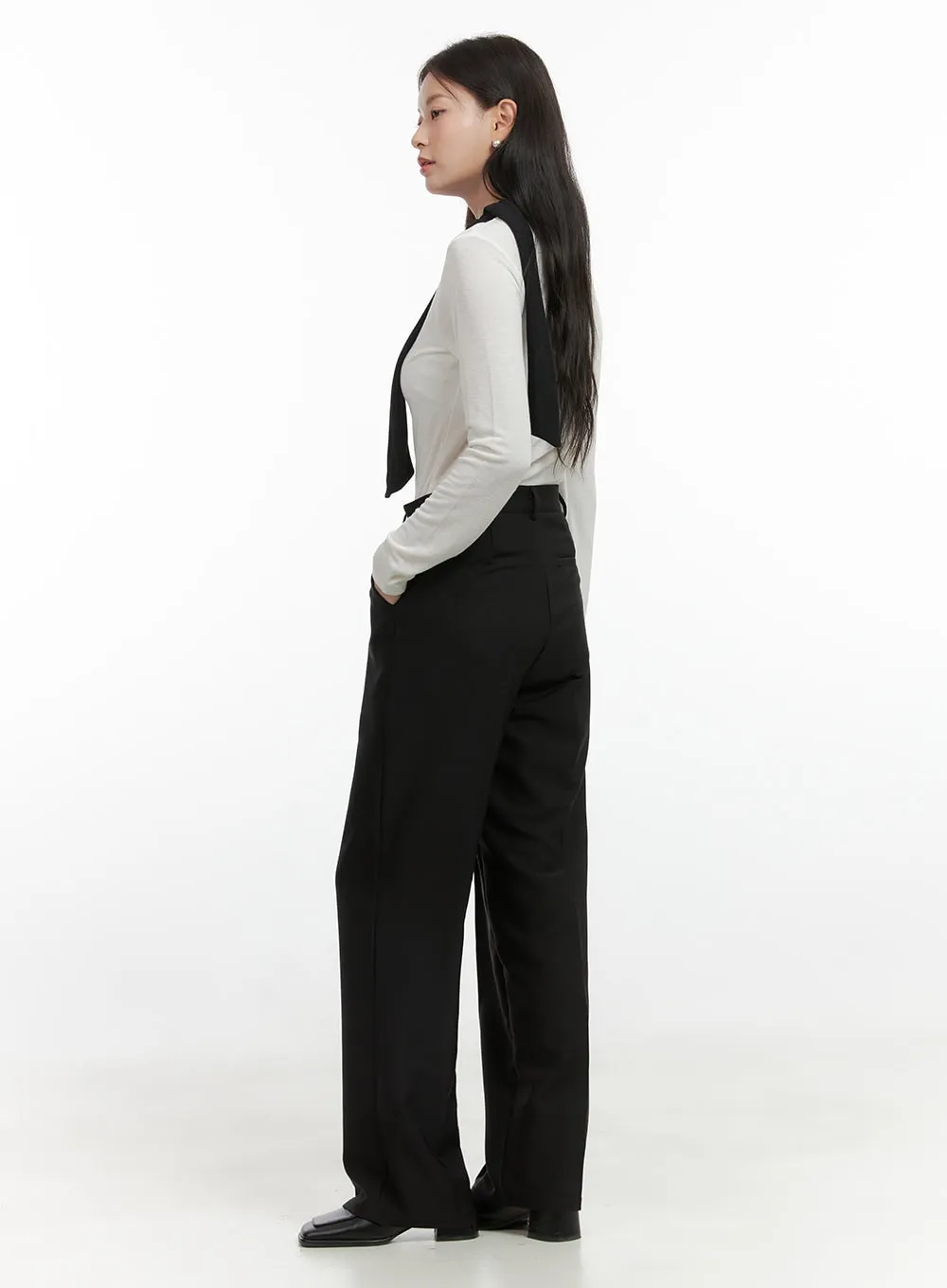Pintuck Solid Wide Fit Trousers OS423 sold by Lewkin product image thumbnail 3