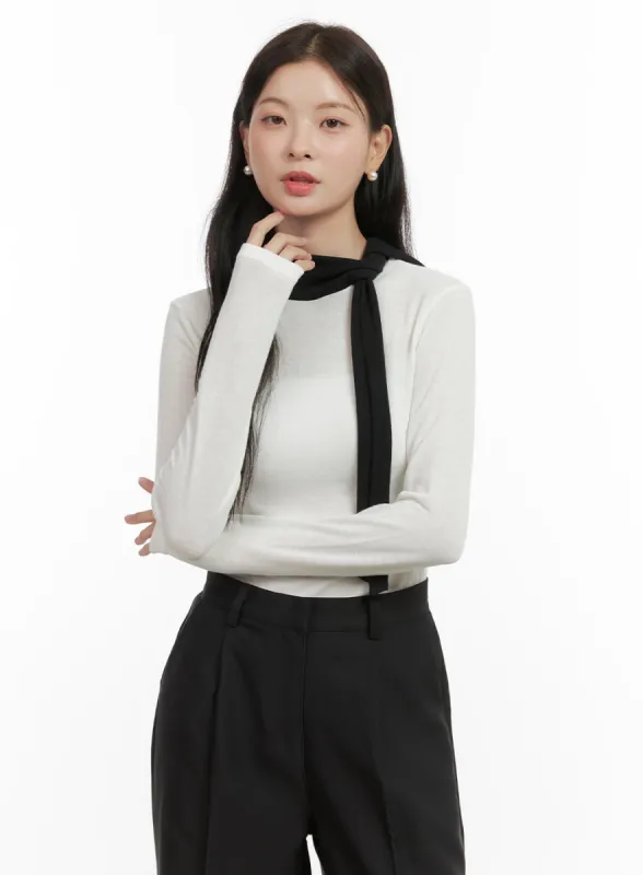 Mixed Color Long Sleeve Scarf Top OS423 sold by Lewkin