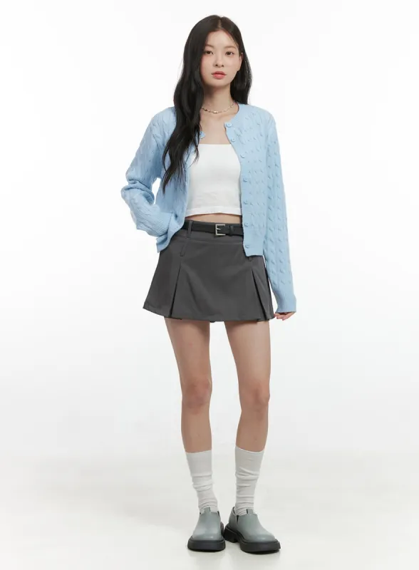 Pleated Belt Mini Skirt OS423 sold by Lewkin