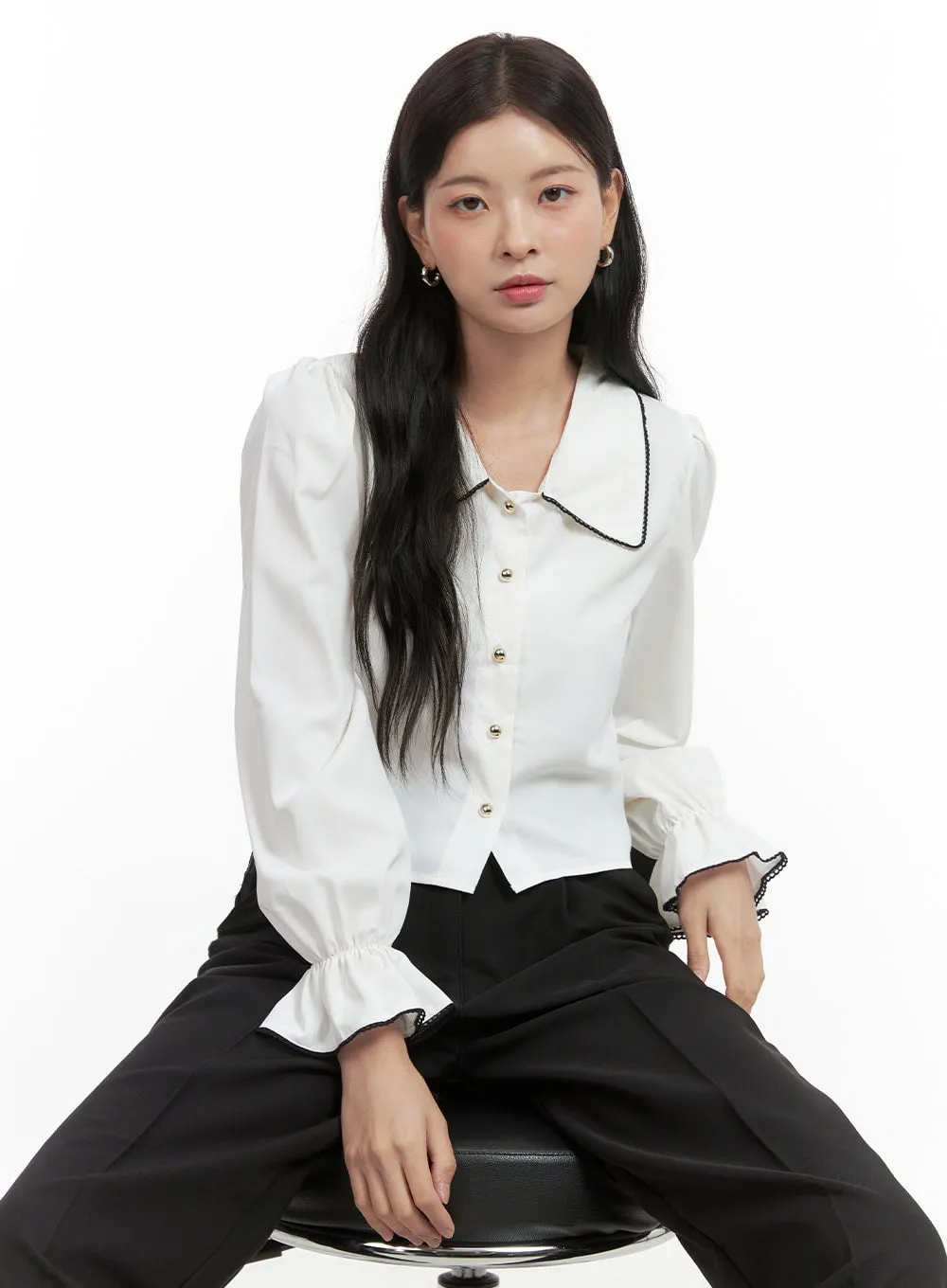 Fluttering Frill Buttoned Blouse OS423 sold by Lewkin