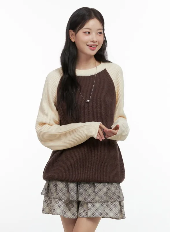 Mixed Color Oversize Raglan Sweater OS423 sold by Lewkin
