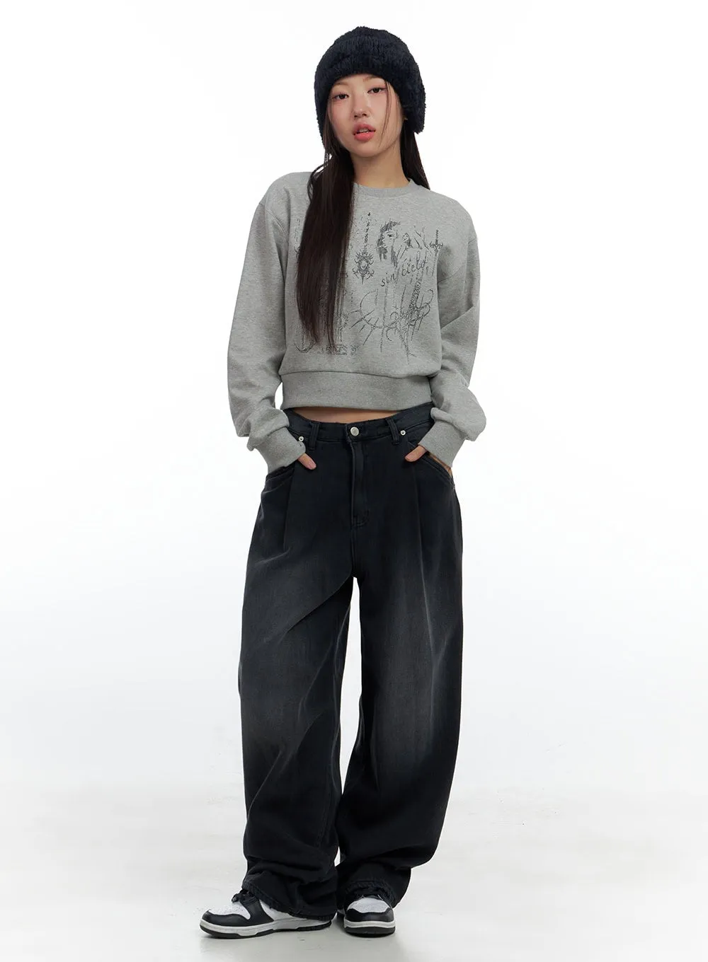 Harlow Pintuck Washed Baggy Jeans CS424 sold by Lewkin product image thumbnail 2
