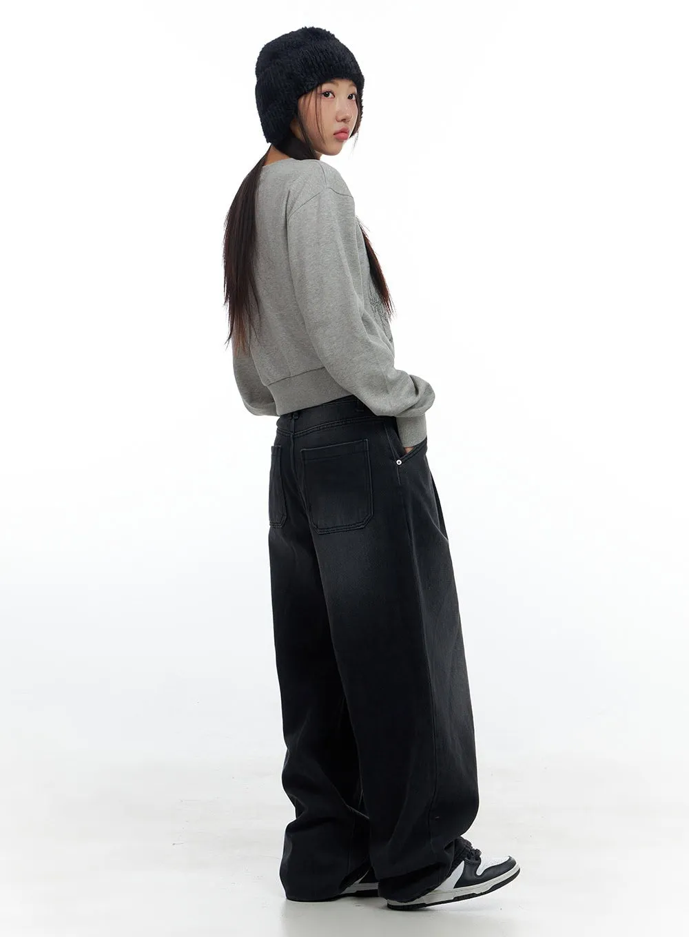 Harlow Pintuck Washed Baggy Jeans CS424 sold by Lewkin product image thumbnail 3