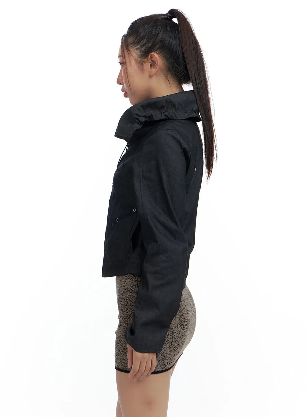 Zip-Up High Neck Cropped Jacket CS424 sold by Lewkin product image thumbnail 5