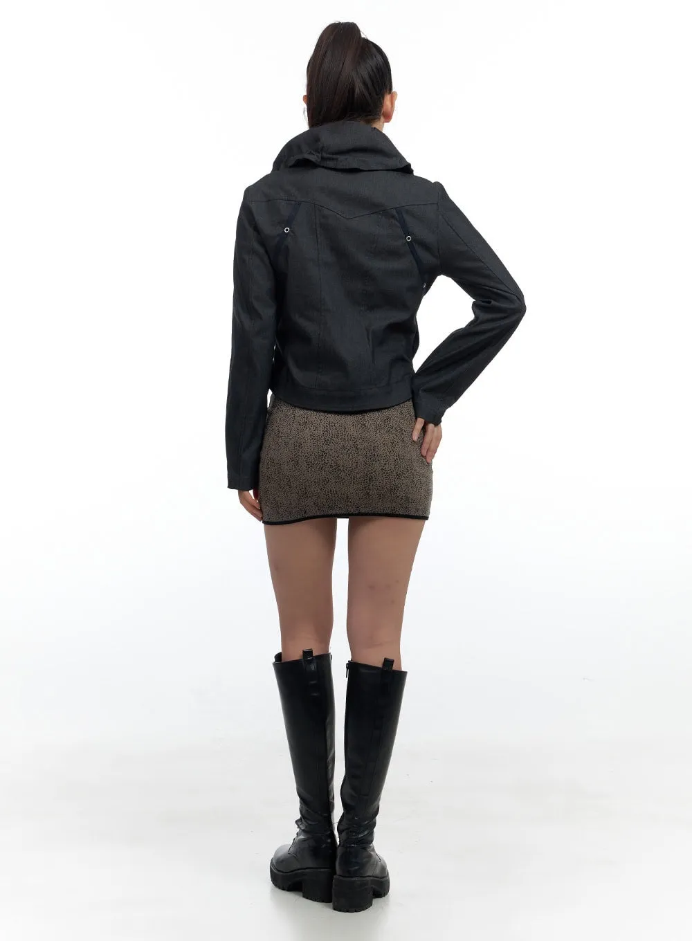 Zip-Up High Neck Cropped Jacket CS424 sold by Lewkin product image thumbnail 4