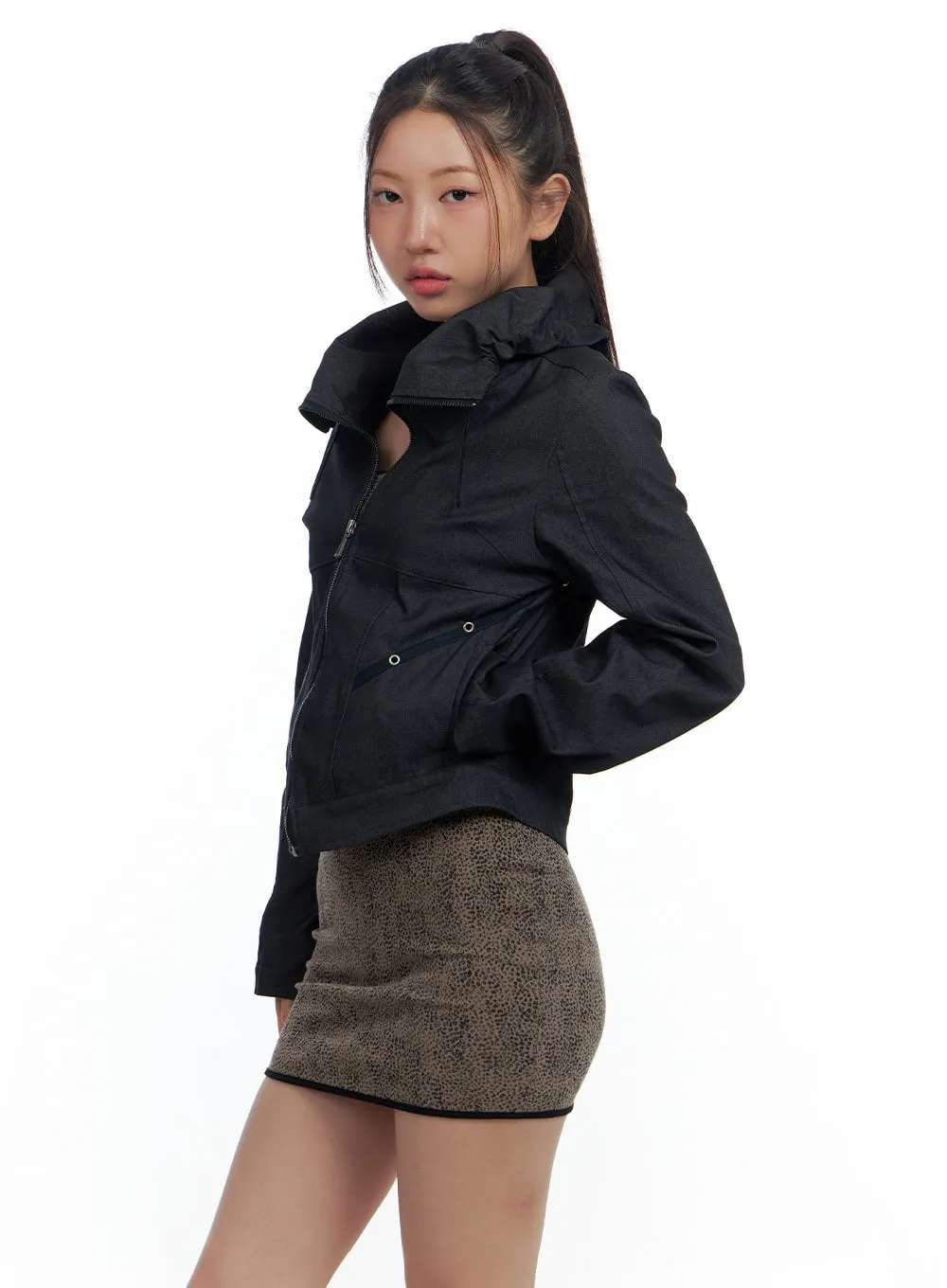 Zip-Up High Neck Cropped Jacket CS424 sold by Lewkin
