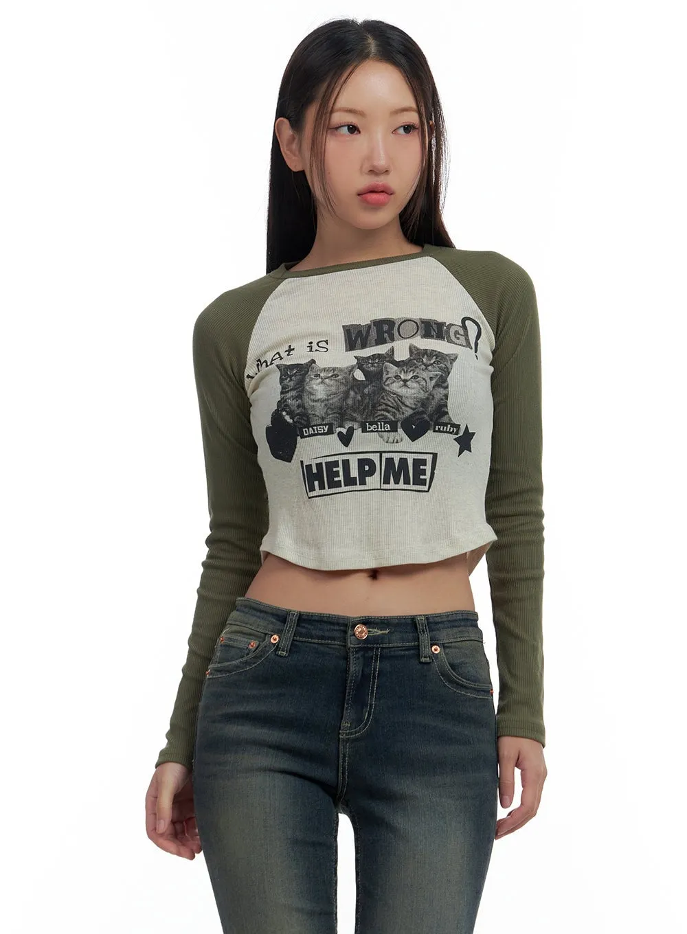 Graphic Raglan Cotton Crop Top CS424 sold by Lewkin