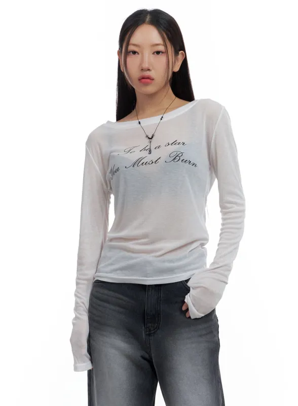 Sheer Lettering Slim Top CS424 sold by Lewkin