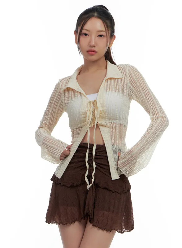Sheer Strap Corset-Style Crop Cardigan CS424 sold by Lewkin
