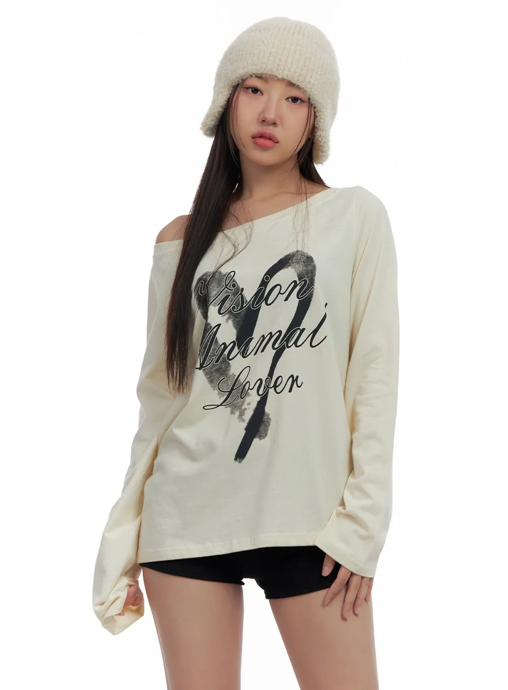 Oversized One-Shoulder Graphic Tee CS424 sold by Lewkin product image thumbnail 5