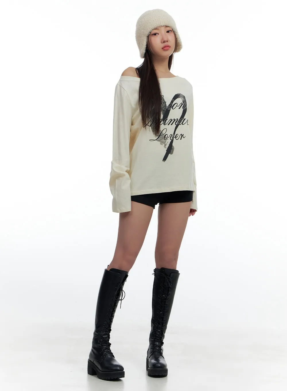 Oversized One-Shoulder Graphic Tee CS424 sold by Lewkin product image thumbnail 2