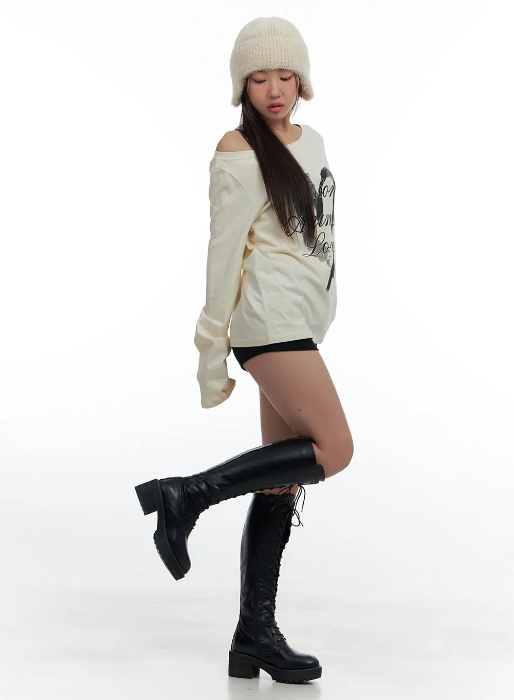 Oversized One-Shoulder Graphic Tee CS424 sold by Lewkin product image thumbnail 3