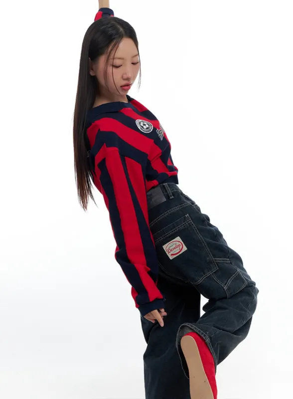 Kenzie Washed Wide-Leg Stitch Detail Jeans CS424 sold by Lewkin