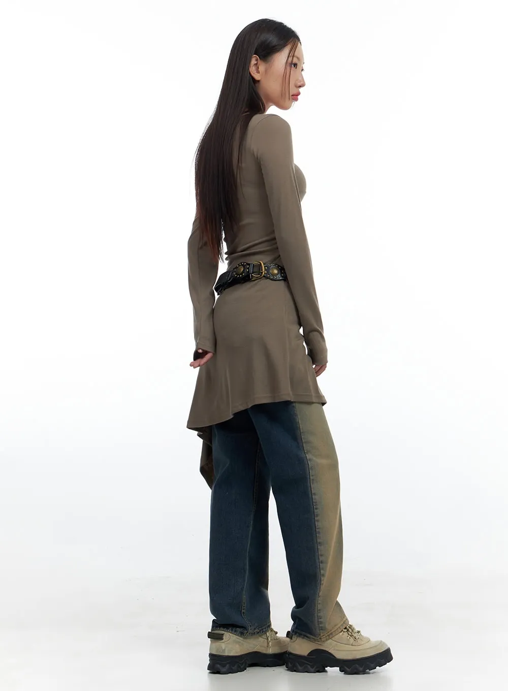 Lark Brown Washed Out Wide Leg Denim CS424 sold by Lewkin product image thumbnail 3