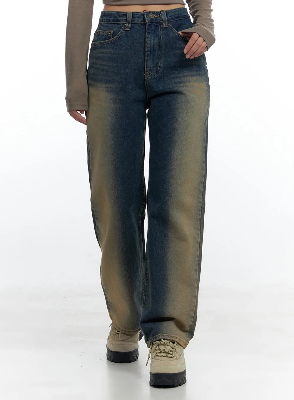 Lark Brown Washed Out Wide Leg Denim CS424 sold by Lewkin