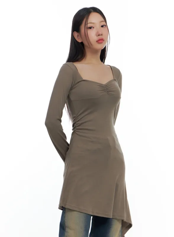 Slim Fit Heart Neck Asymmetric Midi Dress CS424 sold by Lewkin