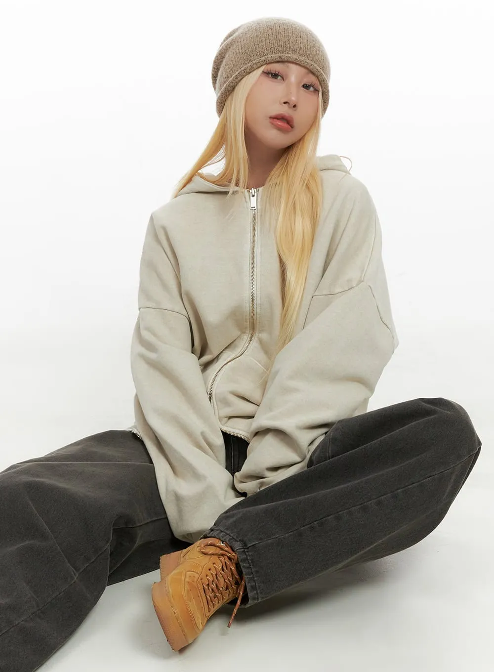 Classic Washed Cotton Zip-Up Hoodie CS425 sold by Lewkin