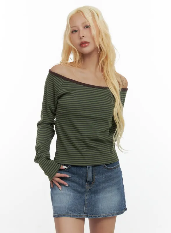 Chic Striped Off-Shoulder Long Sleeve  CS425 sold by Lewkin