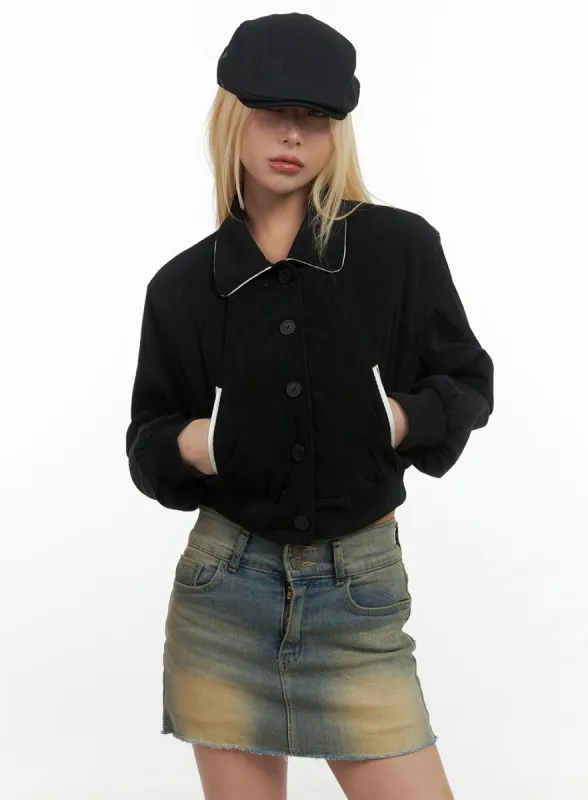 Chic Collared Polyester Crop Jacket CS425 sold by Lewkin
