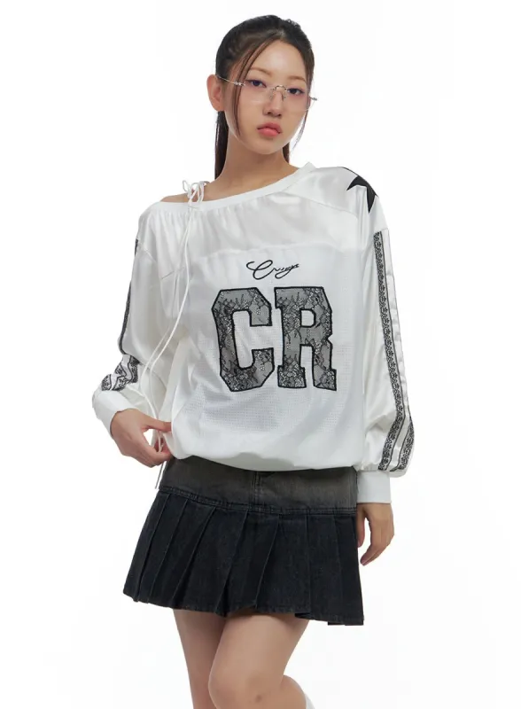 Lace-Tie Graphic Print Sweatshirt CS425 sold by Lewkin