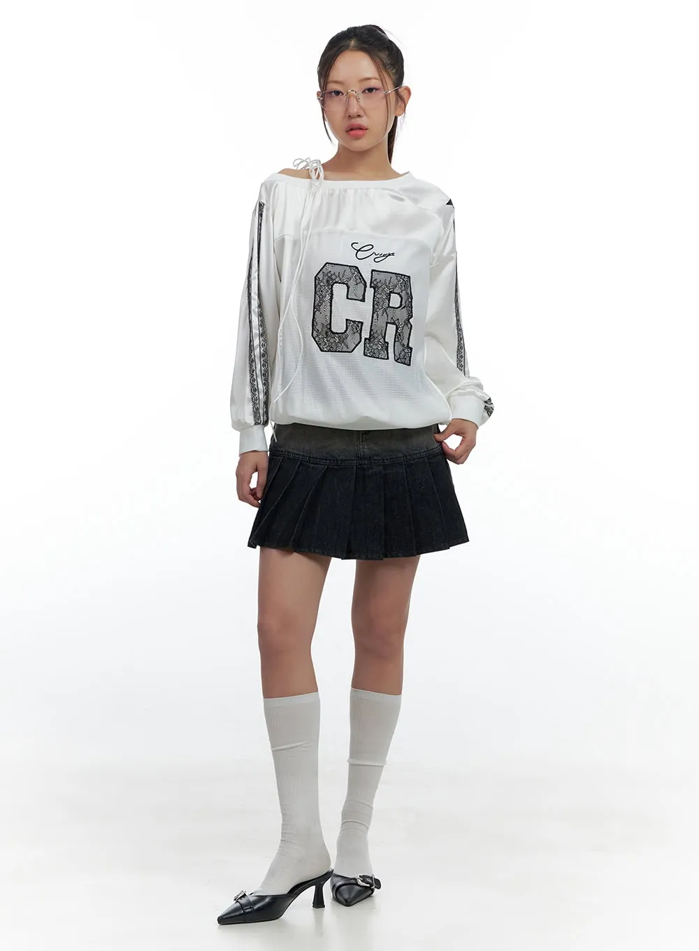 Sleek Pleated Washed Mini Skirt CS425 sold by Lewkin product image thumbnail 2