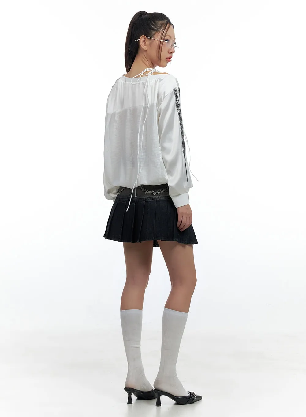 Sleek Pleated Washed Mini Skirt CS425 sold by Lewkin product image thumbnail 4