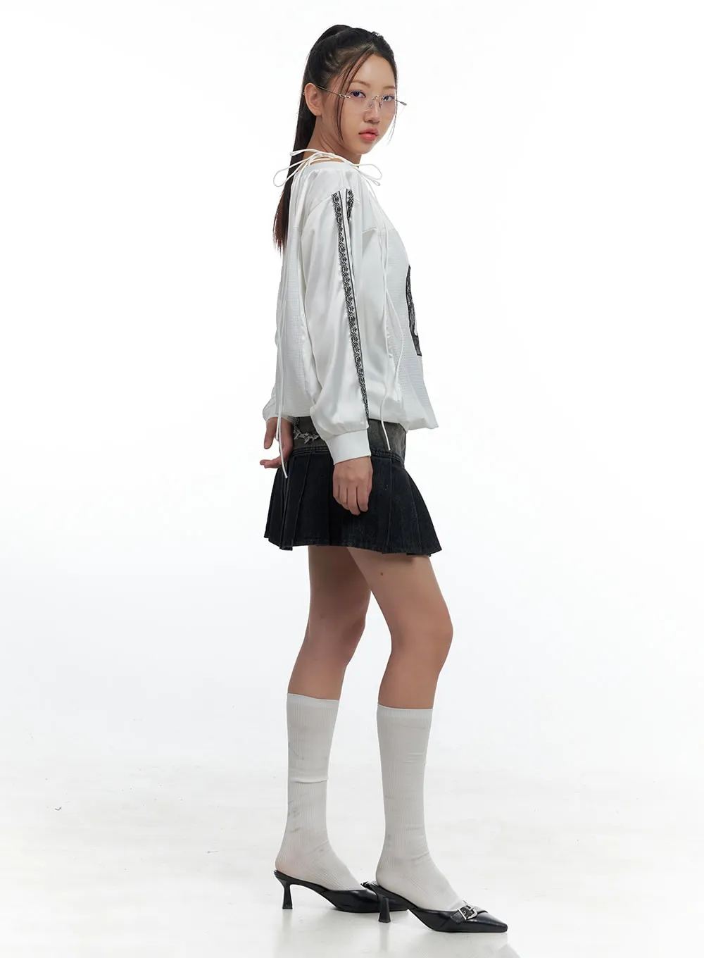 Sleek Pleated Washed Mini Skirt CS425 sold by Lewkin product image thumbnail 3