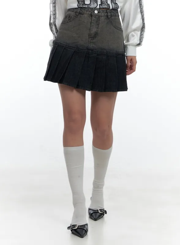 Sleek Pleated Washed Mini Skirt CS425 sold by Lewkin