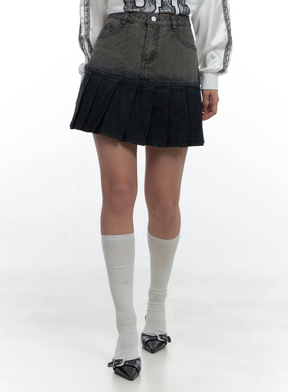 Sleek Pleated Washed Mini Skirt CS425 sold by Lewkin