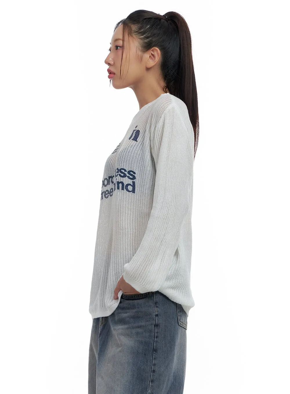 Chic Sheer Text Print Long Sleeve Top CS425 sold by Lewkin product image thumbnail 4