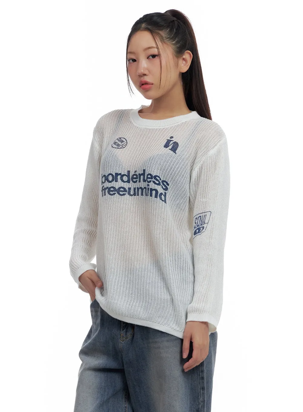 Chic Sheer Text Print Long Sleeve Top CS425 sold by Lewkin