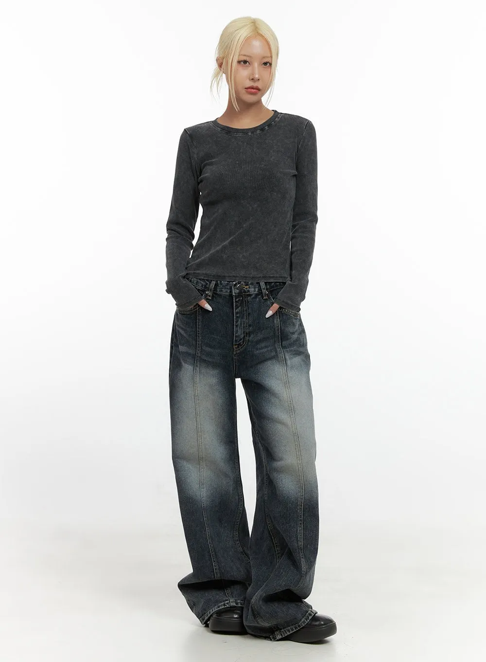 Kaya Stitch Detail Washed Baggy Denim Jeans CS426 sold by Lewkin product image thumbnail 2