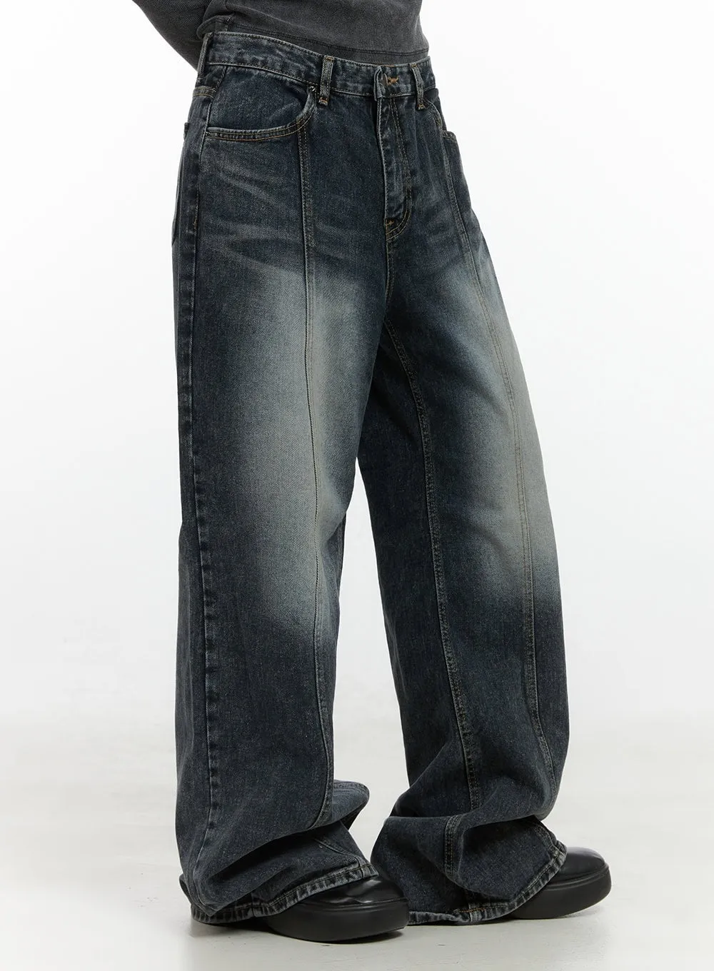 Kaya Stitch Detail Washed Baggy Denim Jeans CS426 sold by Lewkin product image thumbnail 3